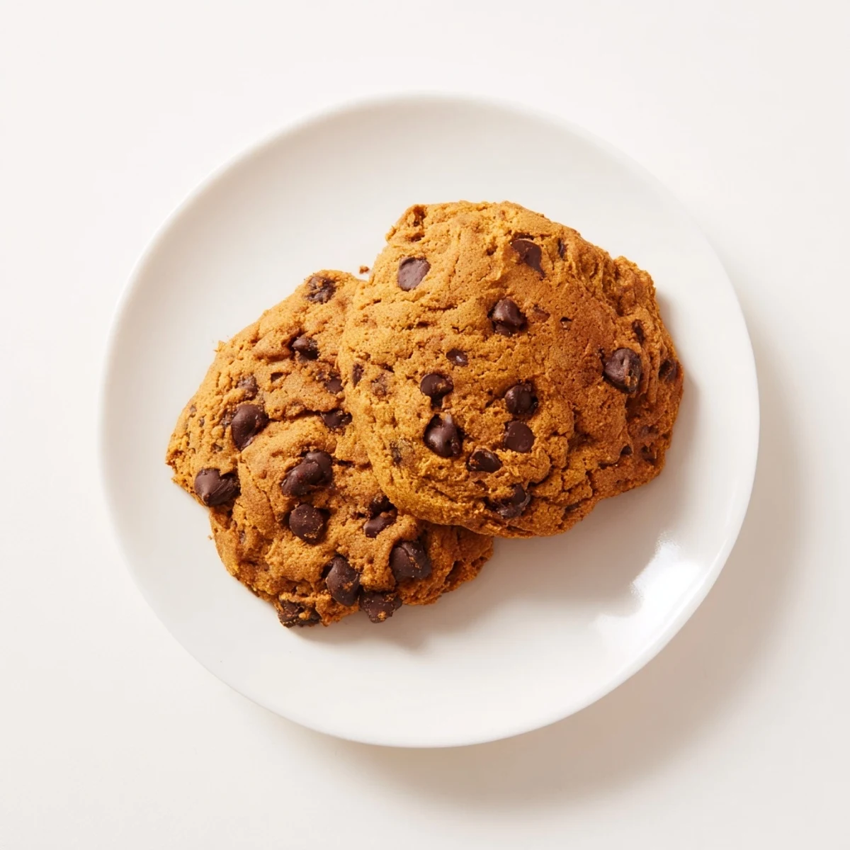 Golden brown pumpkin spice chocolate chip cookies cooling on wire rack with cinnamon dusting and autumn leaves