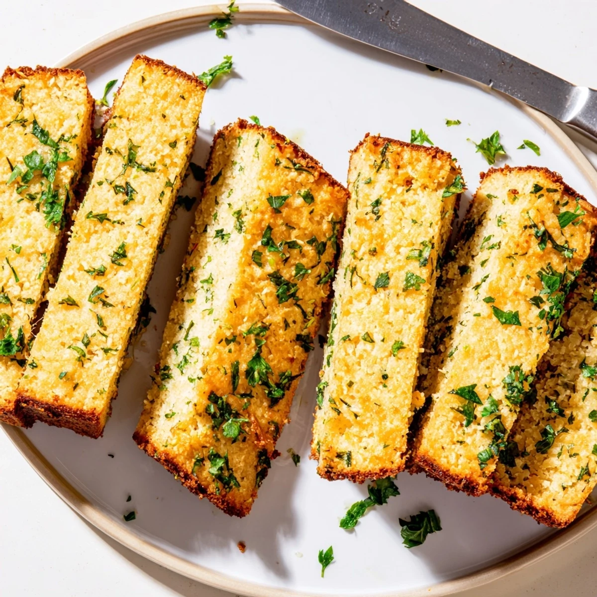 Freshly baked Parmesan herb keto bread with golden crust and aromatic Italian seasoning topping