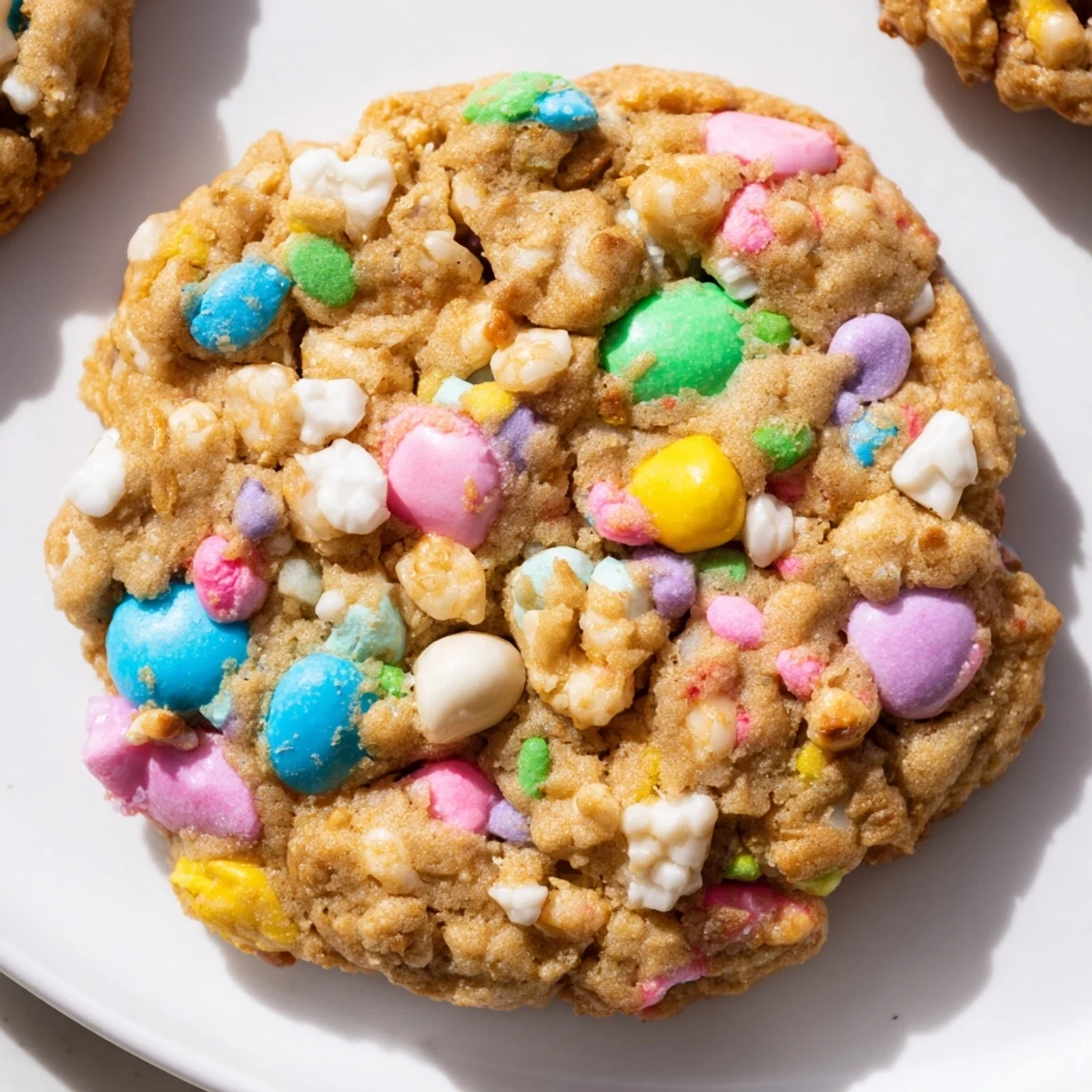 Colorful Easter Trash Cookies loaded with pastel candies, pretzels, and sprinkles on a rustic baking sheet