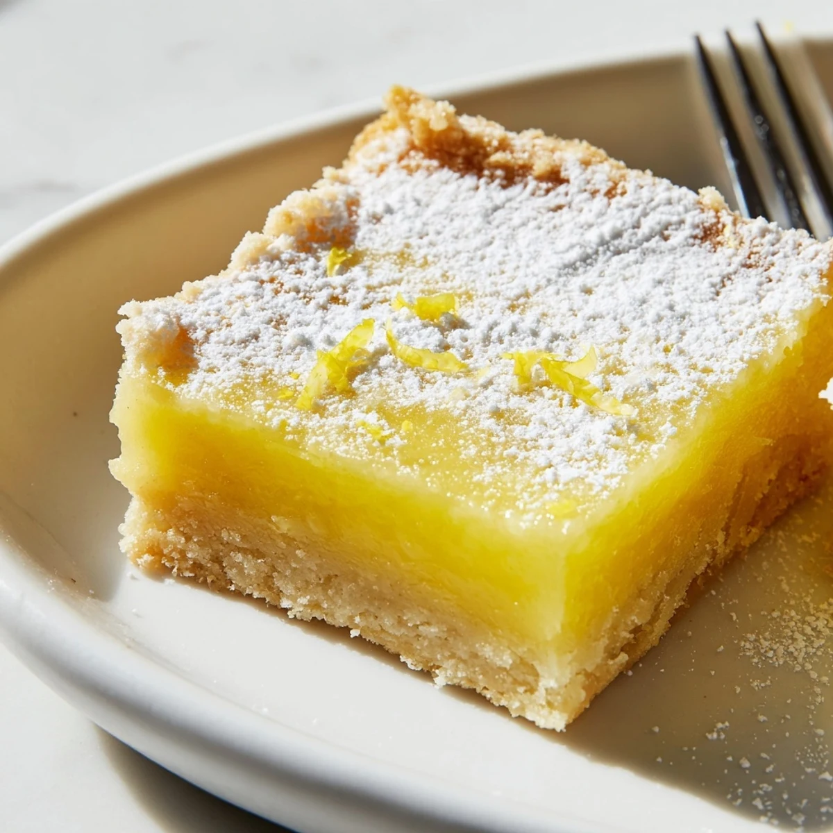 Tangy lemon bars sliced into squares with buttery shortbread crust and sparkling sugar topping
