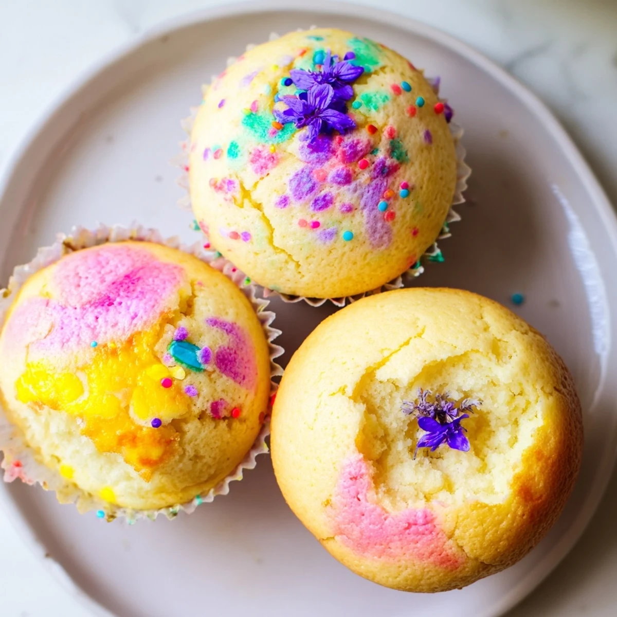 Steamed blooming cupcakes with cracked golden tops on a rustic cooling rack