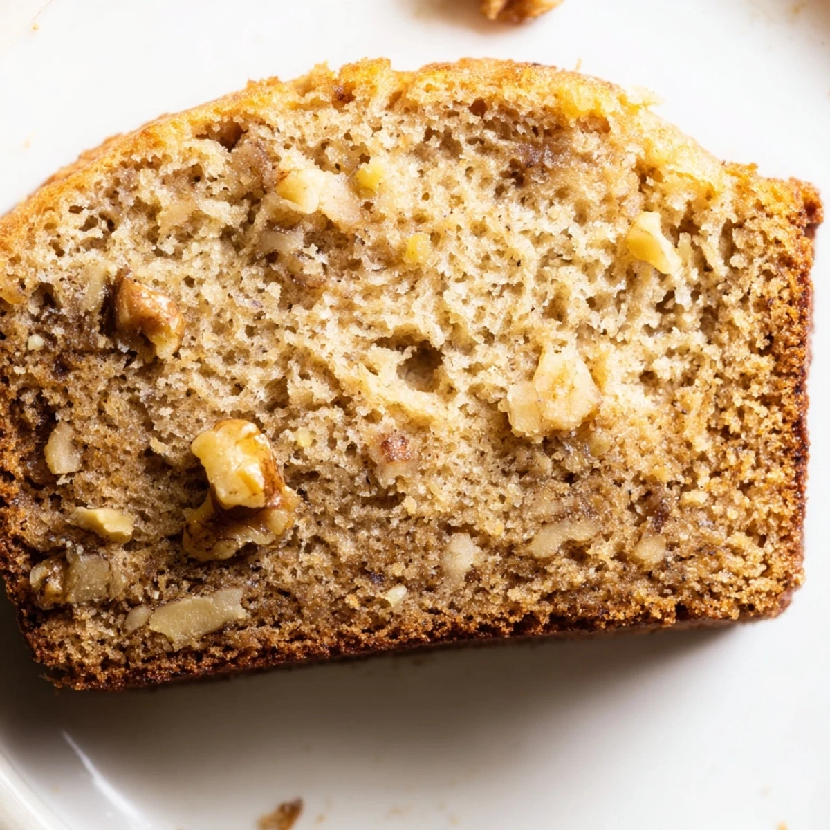 A warm slice of banana nut bread drizzled with melted butter