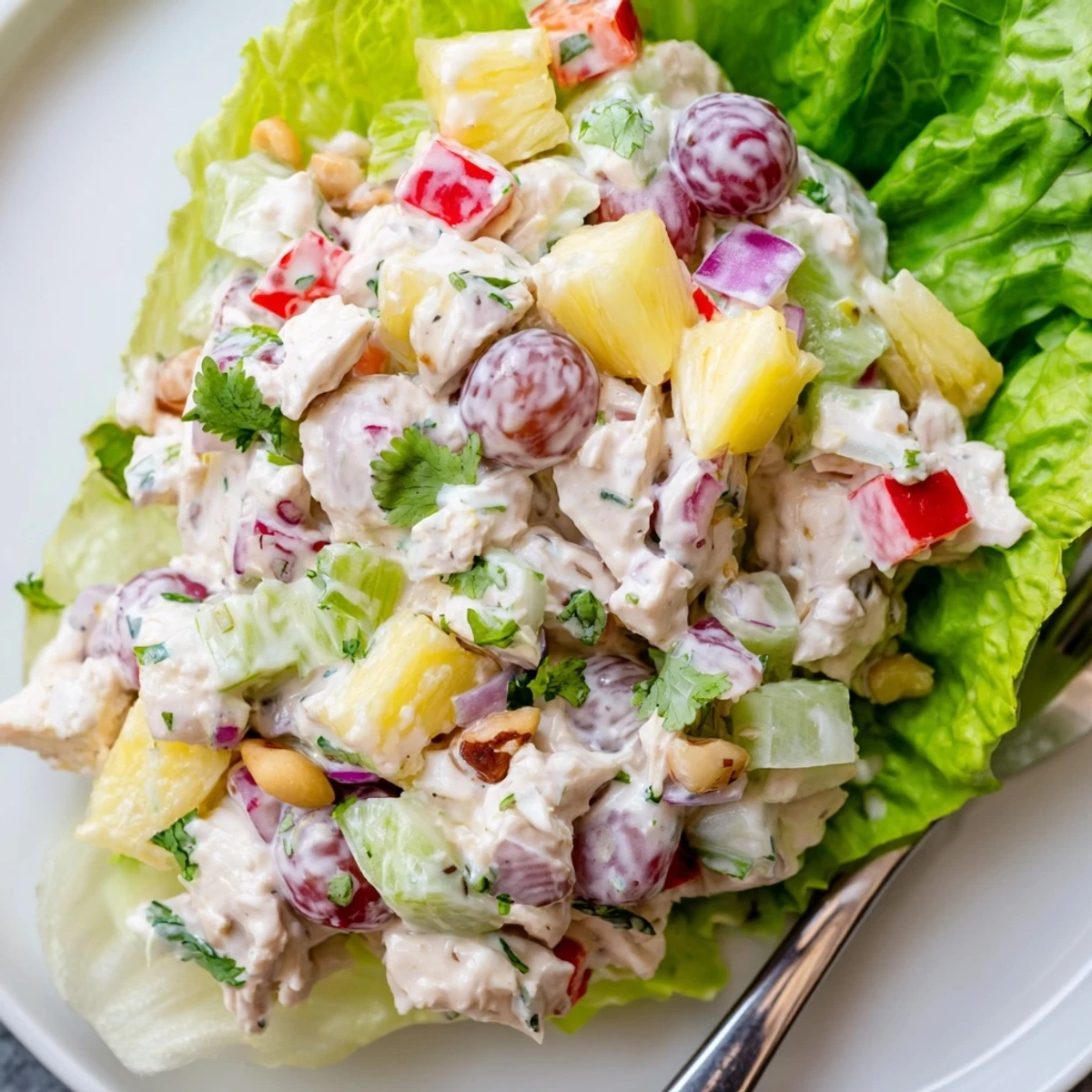 Hawaiian Chicken Salad Recipe with juicy pineapple, tender chicken, creamy lime dressing.