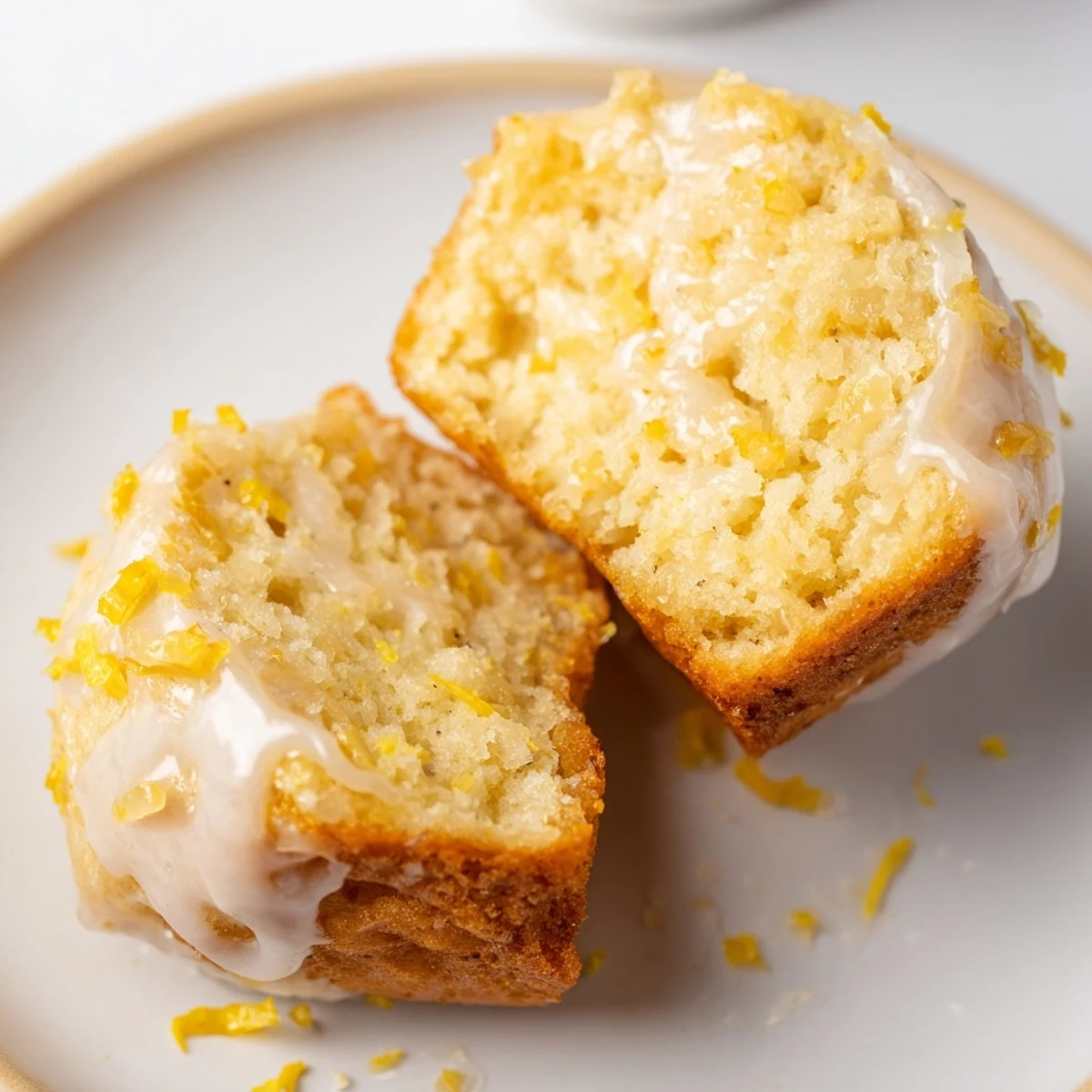 A plate of Glazed Lemon Ginger Muffins, zesty aroma, soft crumb texture