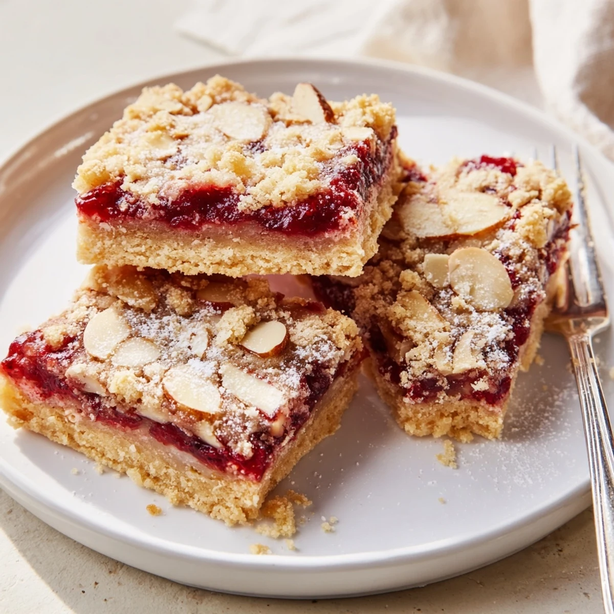 Warm Raspberry Almond Bars cooling in pan, buttery aroma; serve with ice cream