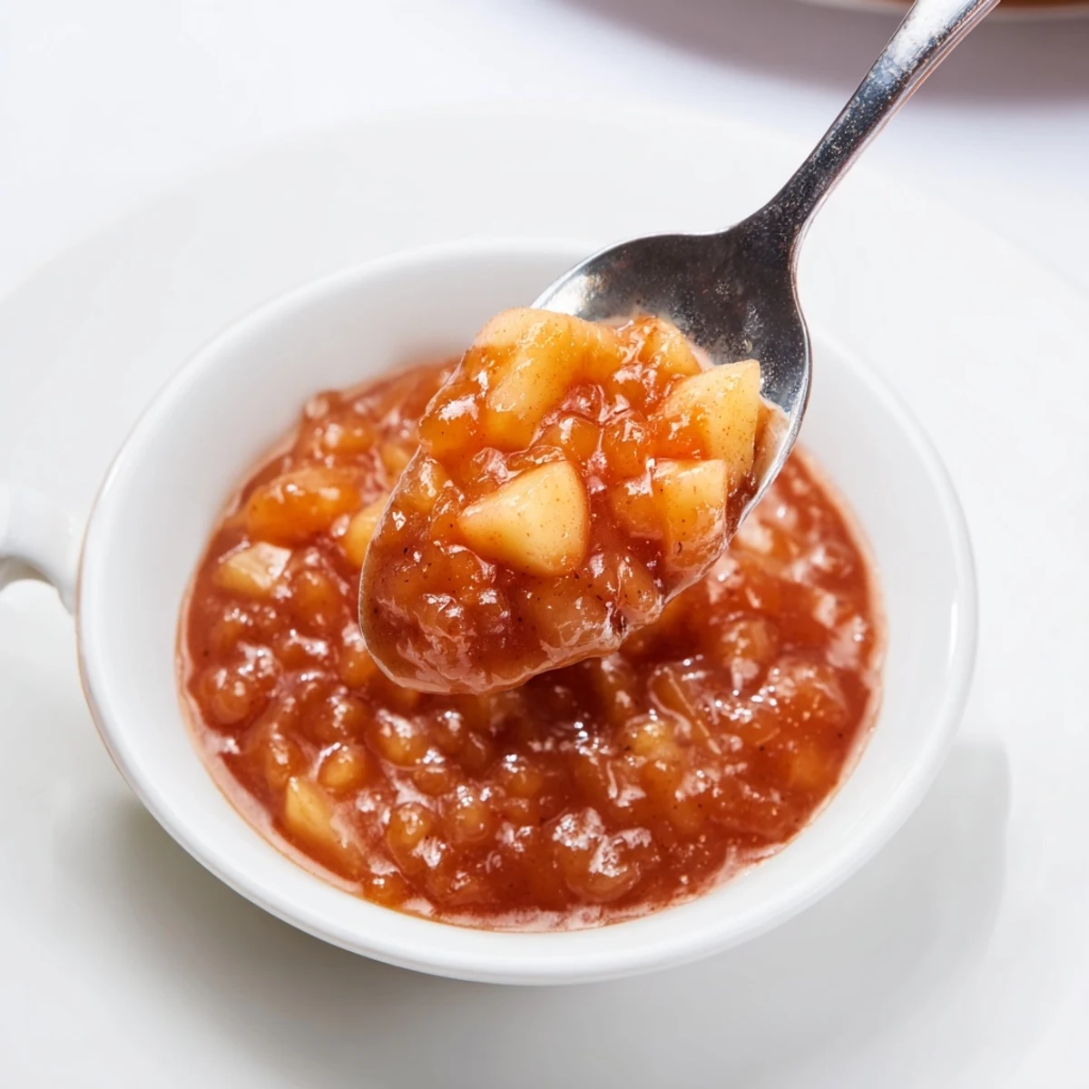 Homemade Fall Caramel Apple Jam on toast, sticky caramel, tender apple pieces
