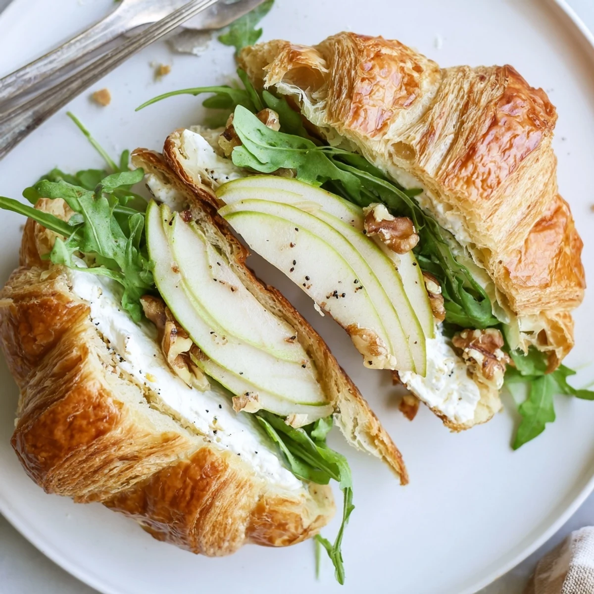Creamy Apple Goat Cheese Croissant Sandwich with crisp apple, peppery arugula