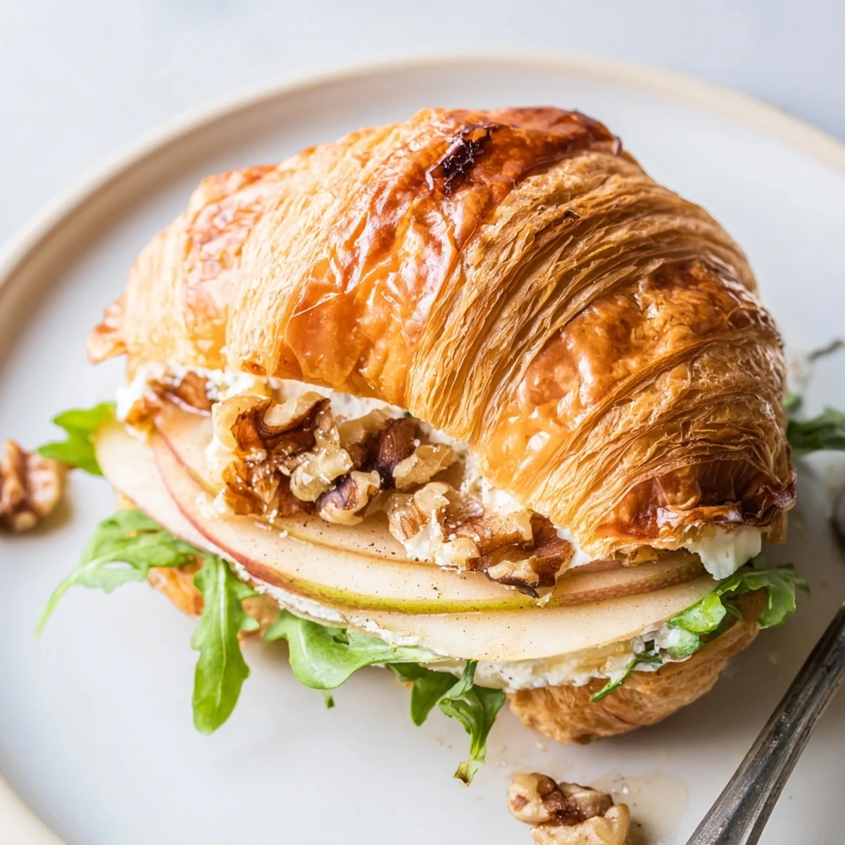 Buttery Apple Goat Cheese Croissant Sandwich, ideal light lunch served immediately