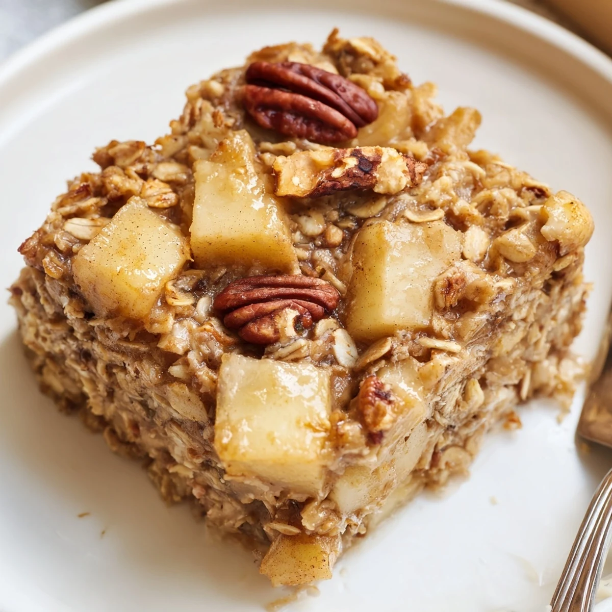 Baked comfort: Delicious Apple Cinnamon Oatmeal Bake Recipe For Mornings topped with toasted walnuts