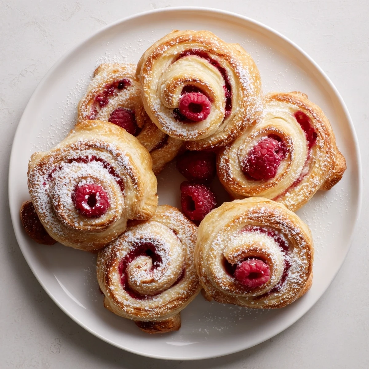 Flaky spiral pastries filled with sweet raspberry preserves baked to golden perfection