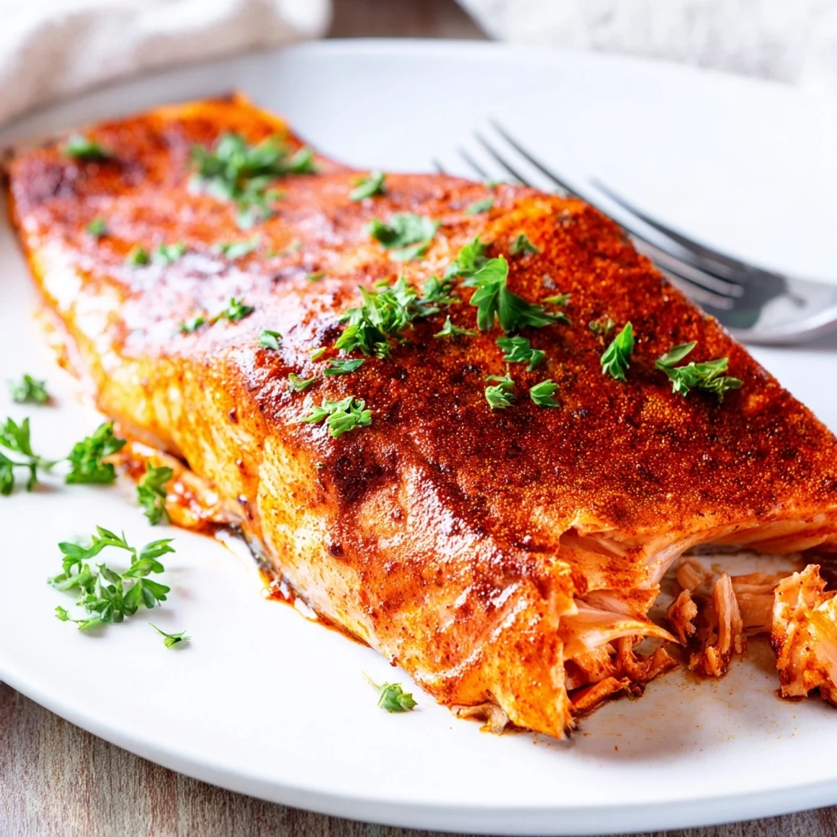 Spiced Cajun honey salmon baked to flaky perfection with sweet sticky honey drizzle and lemon wedges on the side