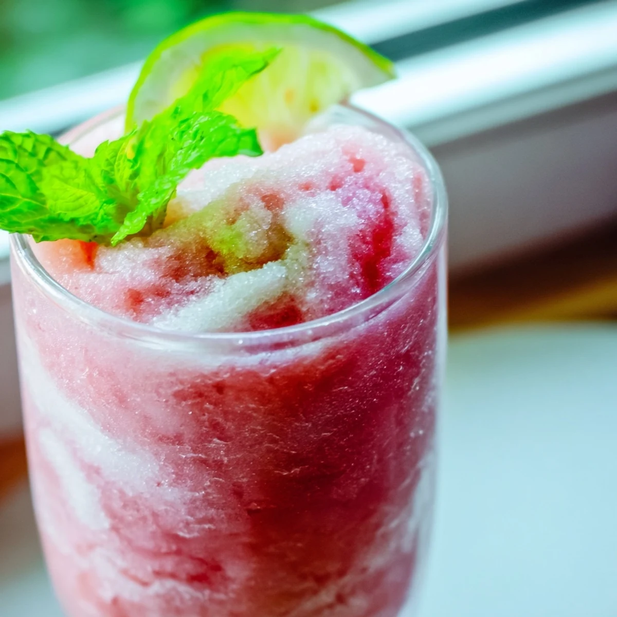 Tropical coconut lime watermelon slushie blending frozen watermelon chunks with creamy coconut milk and zesty citrus