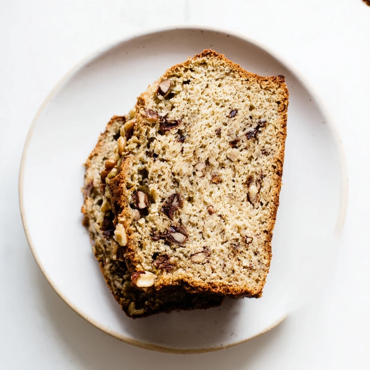 Golden slices of protein banana bread oil free arranged on a rustic wooden cutting board