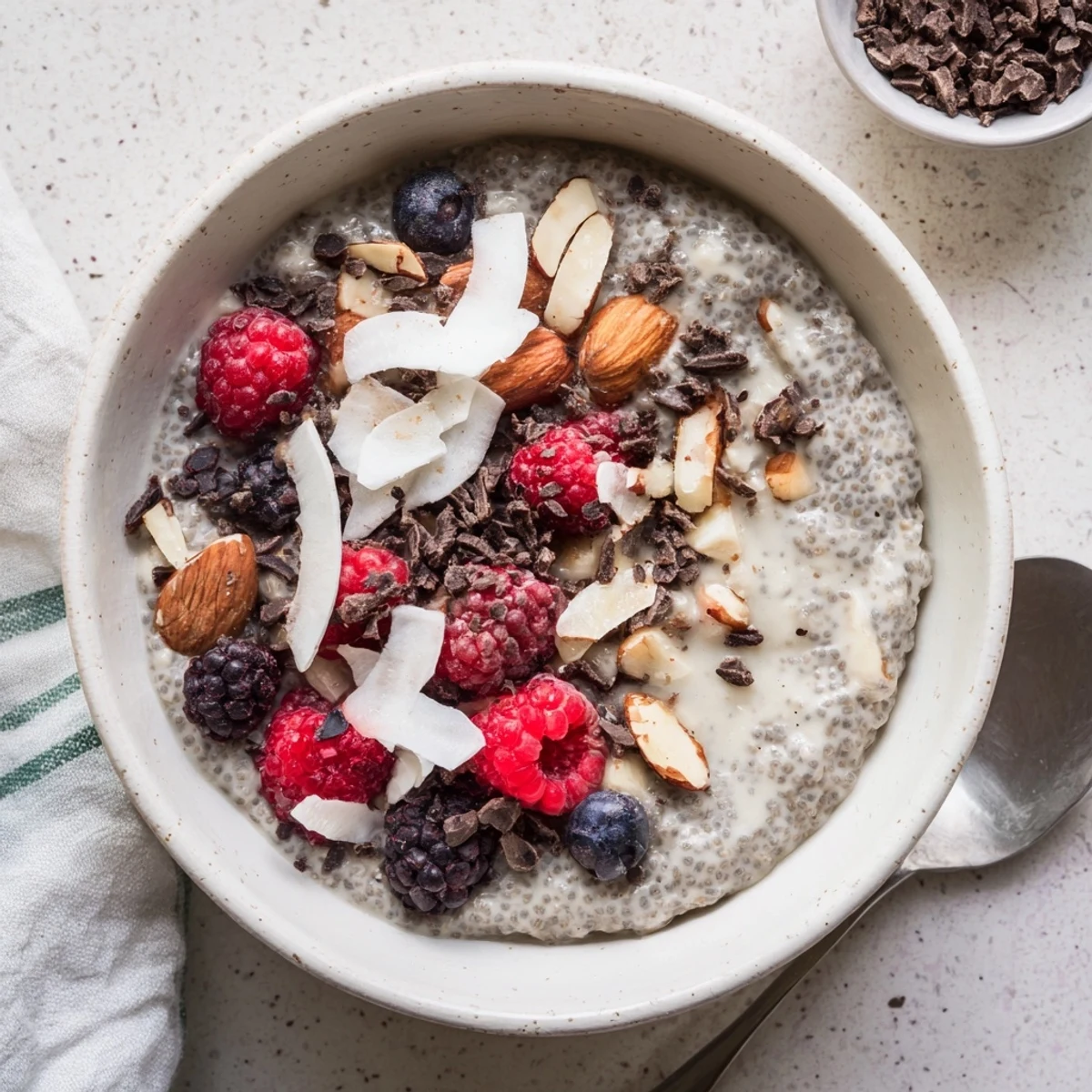 Overnight chia pudding recipes layered with mango and chopped nuts for a healthy breakfast