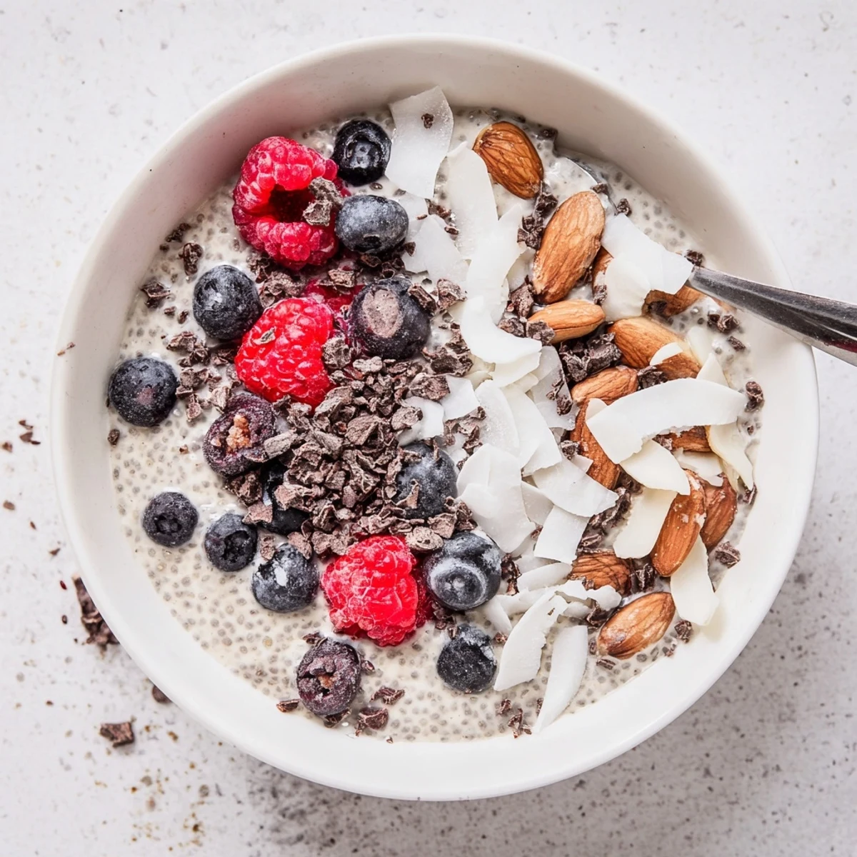 Vegan chia pudding recipes swirls of chocolate shavings and almond butter for dessert