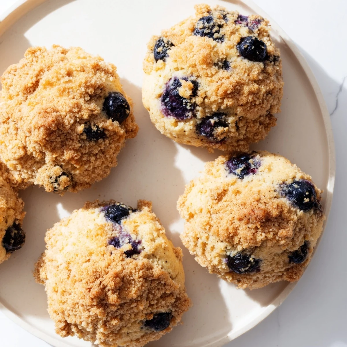 Soft cake-like blueberry muffin cookies bursting with juicy berries and crumbly topping