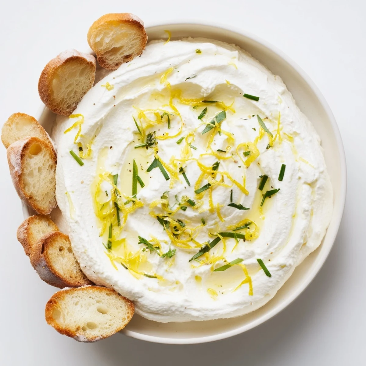Light and airy whipped ricotta appetizer drizzled with extra virgin olive oil and sprinkled with red pepper flakes