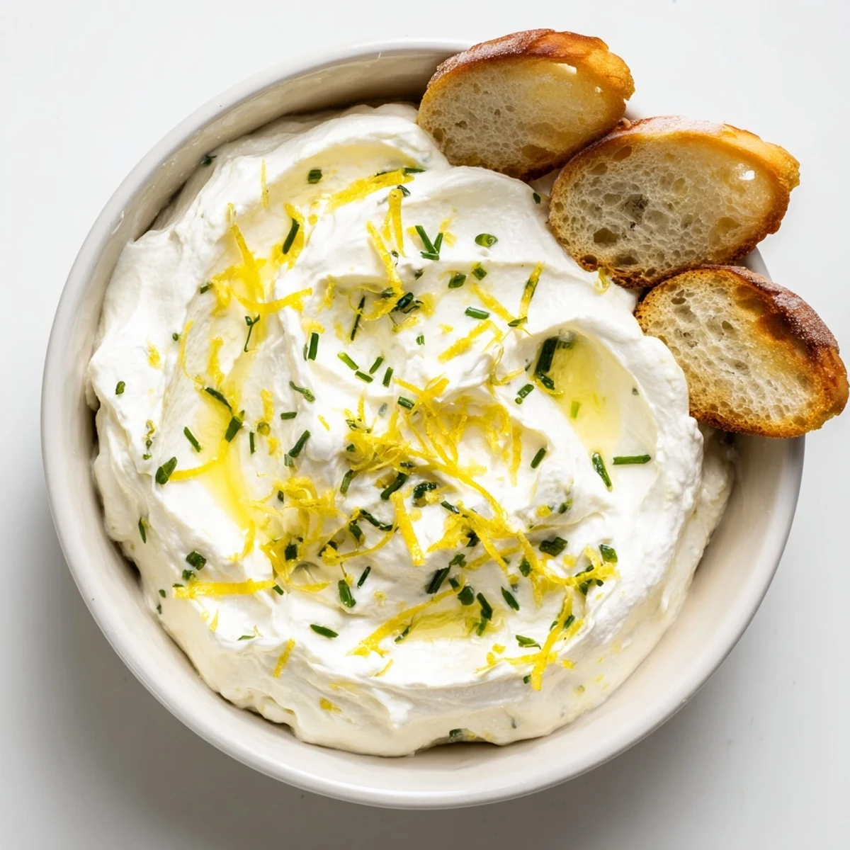 Fluffy ricotta cheese blended with olive oil and honey, served alongside toasted artisan bread slices