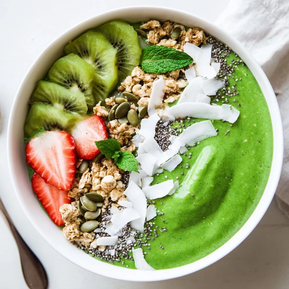 Morning Green Smoothie Bowls served with a spoon, vibrant mango aroma