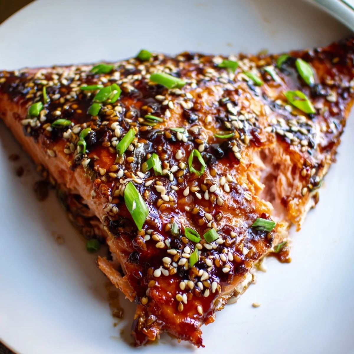 Golden baked Asian salmon brushed with sweet sesame marinade, served over fluffy steamed white rice