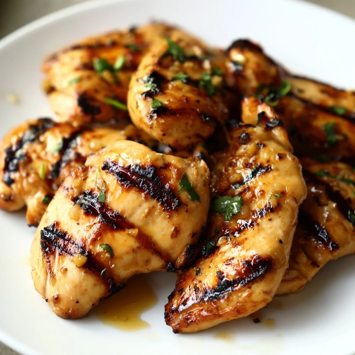 Golden grilled honey lime chicken with charred grill marks and fresh cilantro garnish