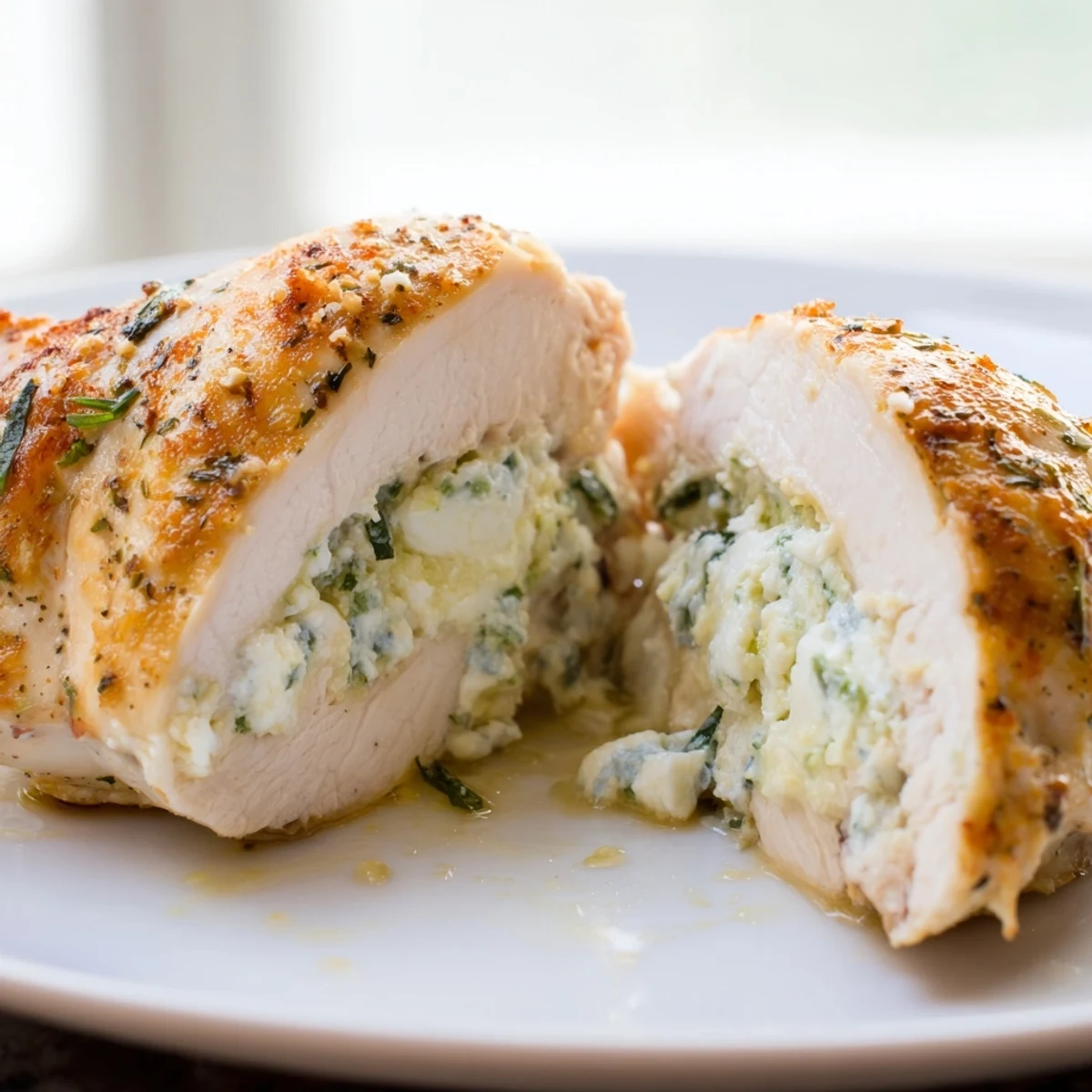 Golden goat cheese chicken stuffed with herbs and baked until perfectly juicy